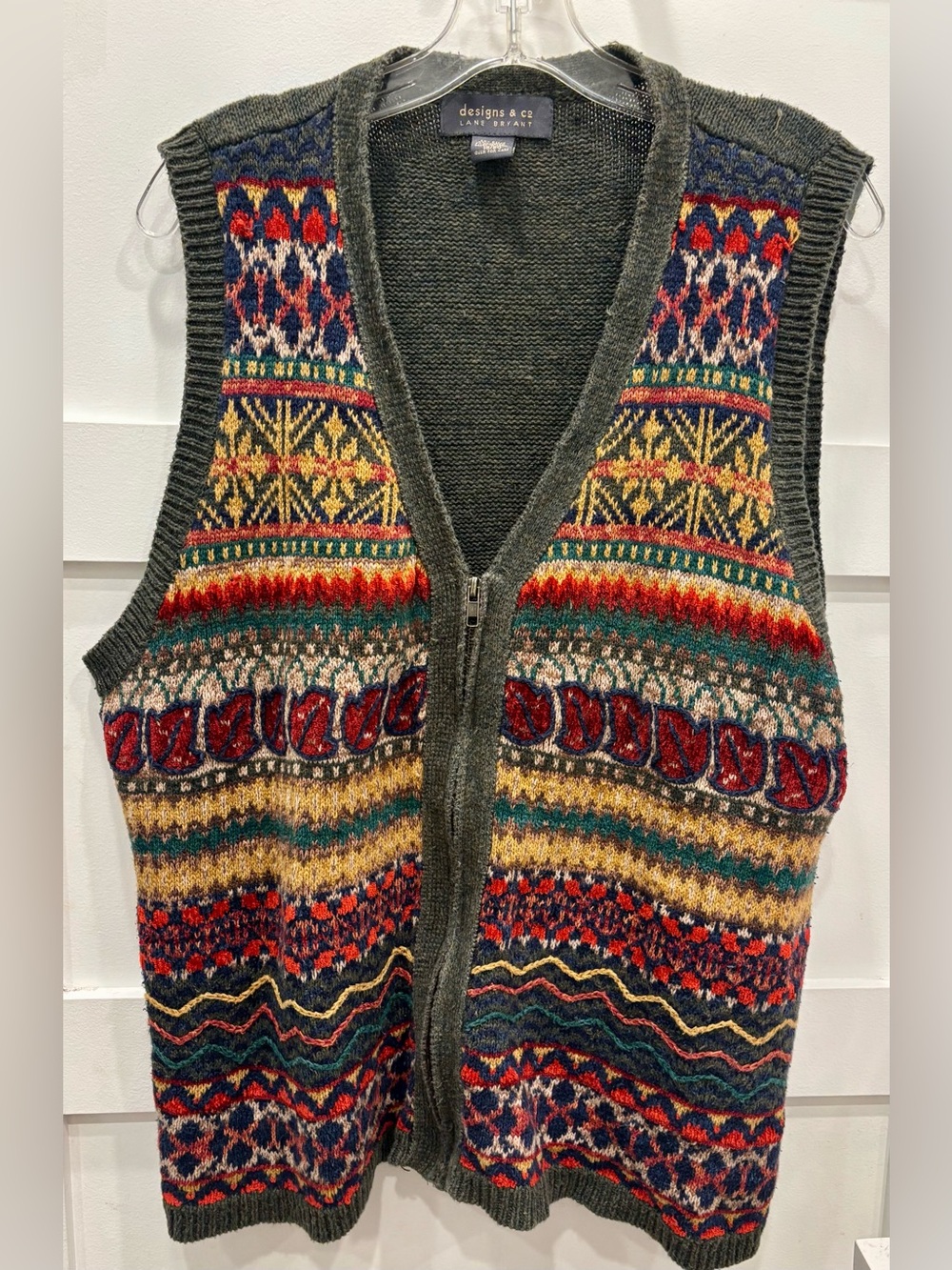 Vintage Lane Bryant Multicolor Fair Isle Zip Vest - Green